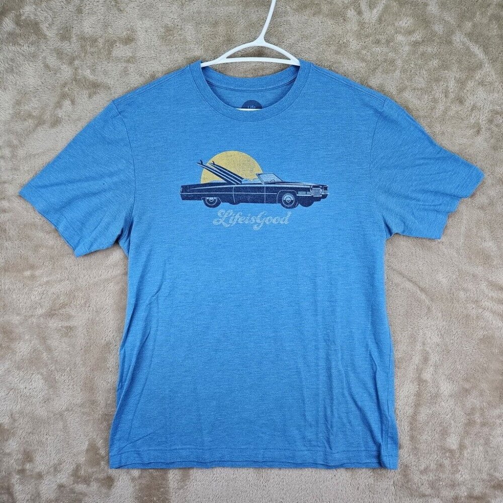 Life Is Good Single Stitch T-Shirt Men's Size M Blue Cool Tee Short Sleeve